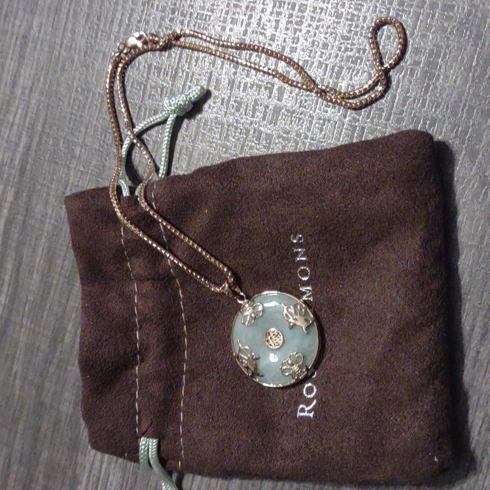 Green Jade "Good Fortune"Butterfly pendant necklace 18k Gold over sterling